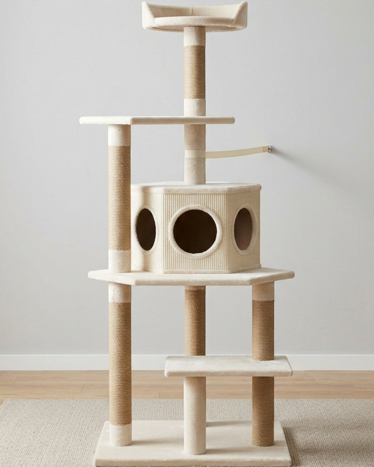 Wjmrf Hexagon Condo Five Platform Cat Tower Clay Cream 152 cm - Lifestyle view