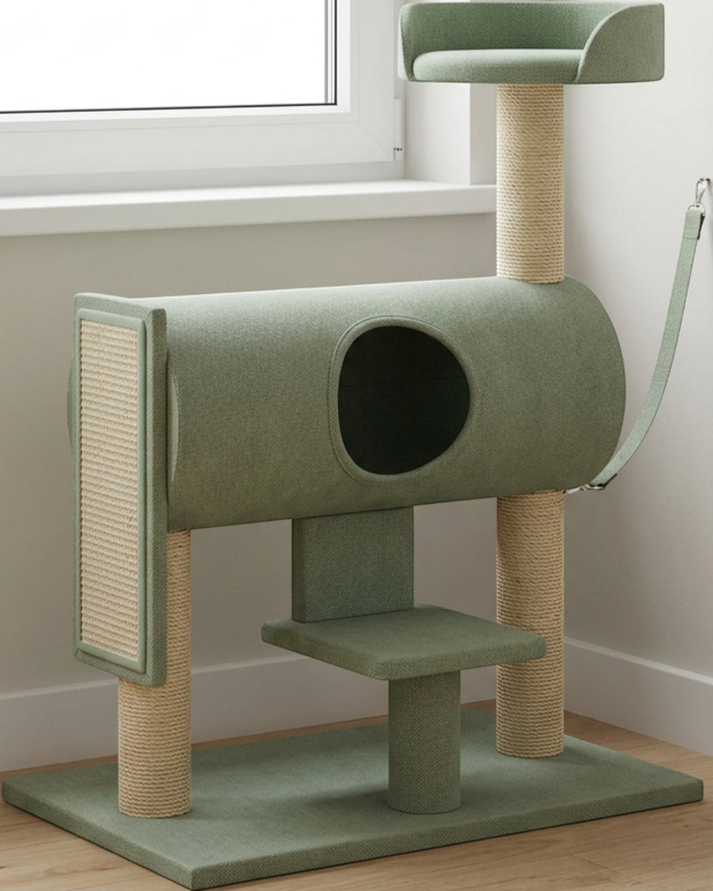 Wjmrf Low Tunnel Window Cat Tree Sage Natural 88 cm - Lifestyle view
