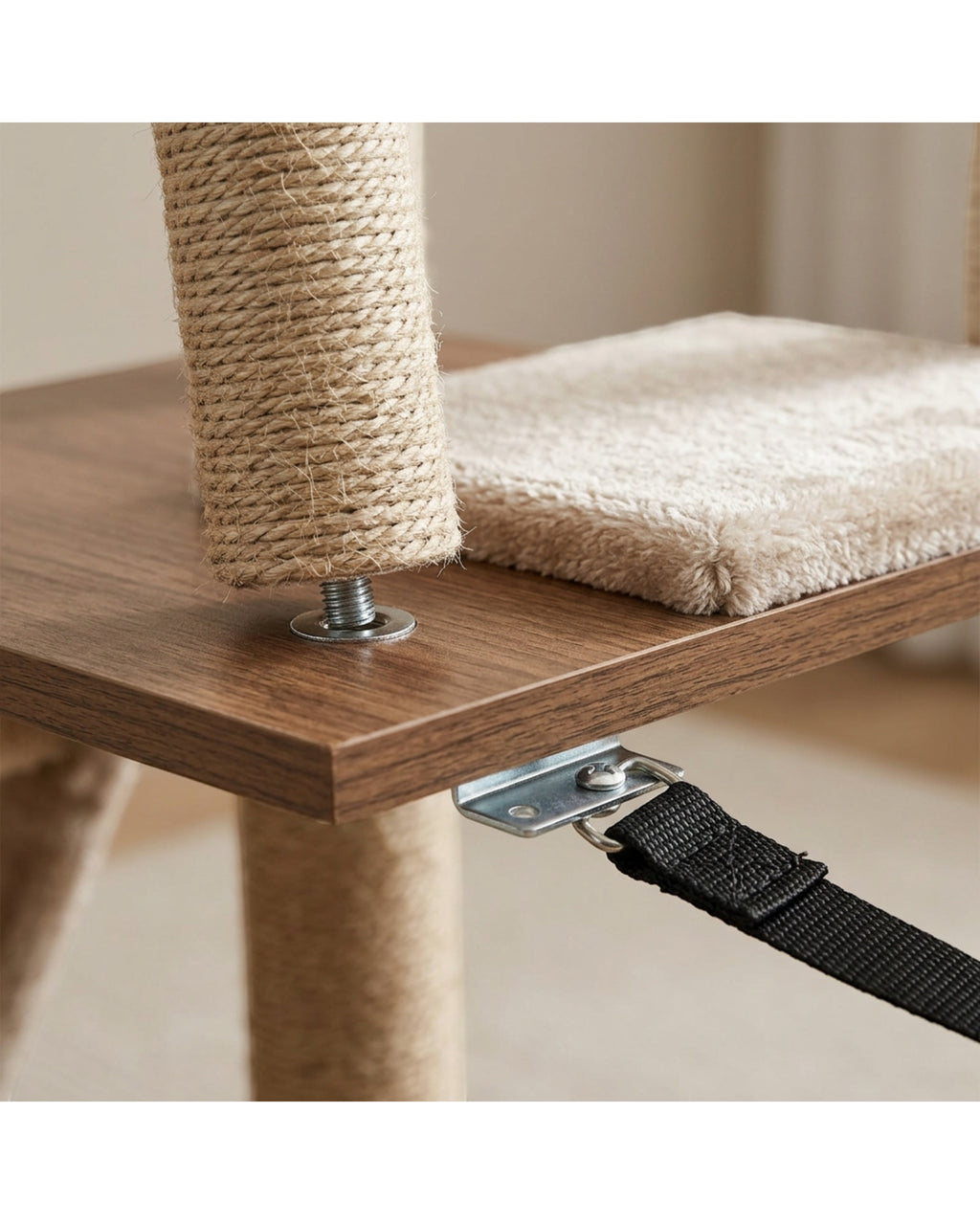 Wjmrf Square Base Twin Bowl Cat Tree Walnut Oatmeal 105 cm - Detail view